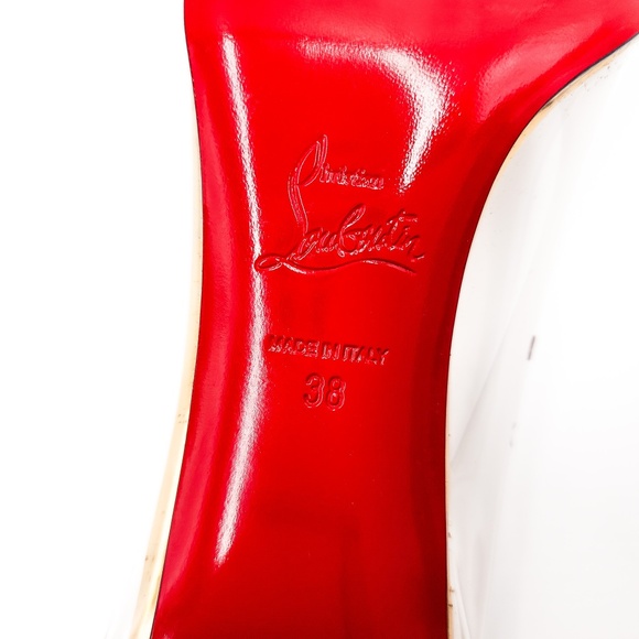 Christian Louboutin Faridaravie 25 Black Patent Leather PVC Gold Block Heels 38 - Picture 8 of 10